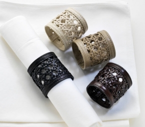 .     Colourmix leather napkin rings set by Riviere