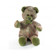. Мишка (мягкая игрушка) в текстиле с зеленым узором (34 см)