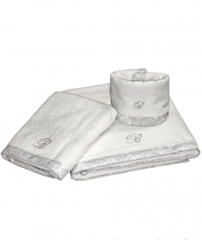 Полотенца хлопковые Deluxe. Комплект полотенец для лица (40х60), рук (60х110) и тела (150х100) Macrame Белый с серой отделкой от Blumarine art.78737-01