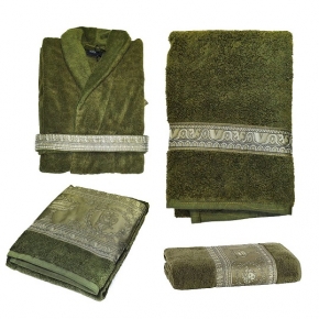 Халаты Одежда для бани и сауны Deluxe. Versace home collection I Heart ♡ Baroque Luxe халат махровый и полотенца зелёный