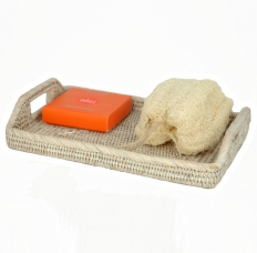Аксессуары для ванной настольные. Rattan плетёный лоток поднос с ручками Ротанг Раттан натуральный светлый