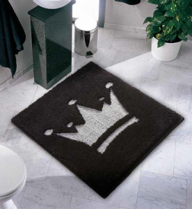 Коврики для ванной комнаты.  Crown Nicol коврик для ванной комнаты Корона квадратный чёрный с серебром