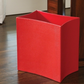 .  Folded Leather Waste Basket-Crimson