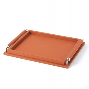 . Wrapped Handle Tray-Coral Leather-Sm    