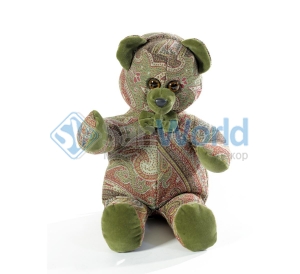 Мишка (мягкая игрушка) в текстиле с зеленым узором (34 см)