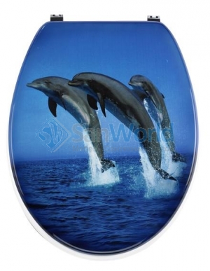 Jump сиденье для унитаза синее с микролифтом крышки фотодекор Три Дельфина