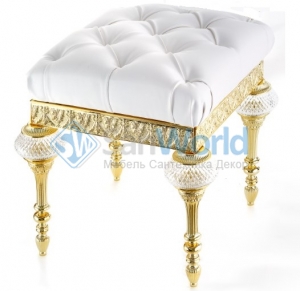 Bath Pouff Пуф кожаный белый с золотым декором кристалл Swarovski